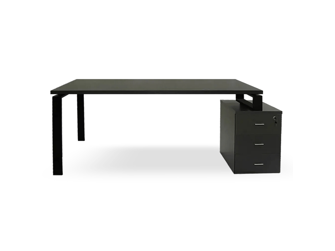 Mesa Com Gavetas Em Cinza Grafite. Estrutura De Metal Preta. 75 X 175,5 X 80 Cm. Tampo Em Cinza Grafite. Ofilike