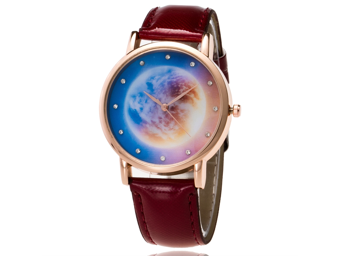 Relógio Analógico de Quartzo com Pulseira de Couro Pu Padrão Céu Estrelado Zhoulianfa (café)