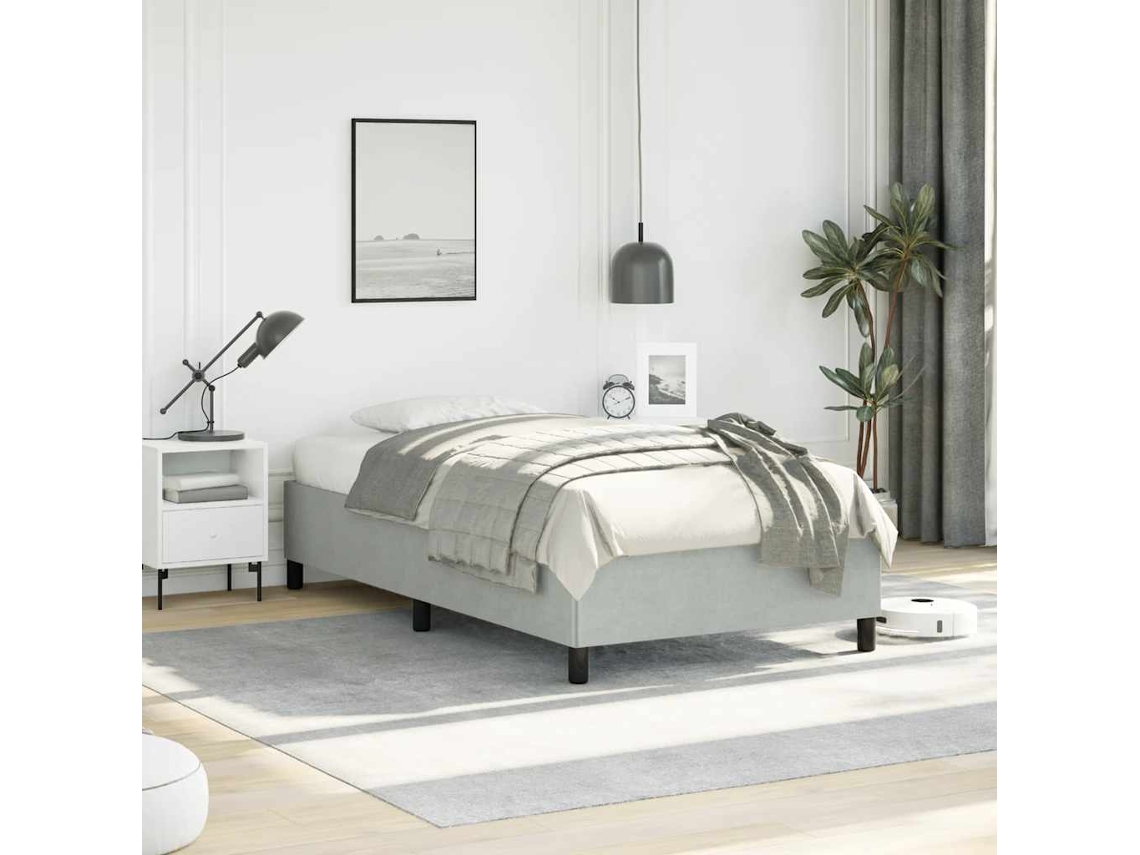 Estrutura de Cama SYFAX™ sem Colchão Cinza Claro 100x190 cm Solteiro Veludo