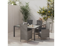 Vidaxl 5pcs Conjunto De Jantar P/ Exterior C/ Almofadões Vime Pe Cinza
