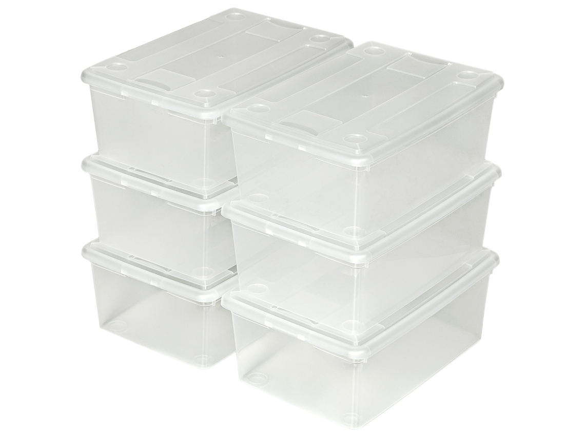Pack de 2 Conjuntos de 6 Caixas de Arrumação TECTAKE (33 x 23 x 12 cm - Plástico - Transparente)