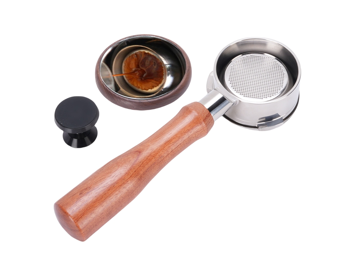 Cabo De Café Laxiscreed Para Máquinas Petrus, 58mm, Aço Inox E Acabamento Em Madeira