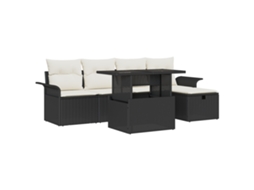 Conjunto 6 Sofá De Jardim Vidaxl Preto Vime Pe (55 X 55 X 37 Cm)