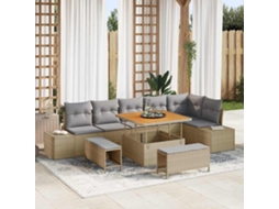 Vidaxl Conjunto De Sofá De Jardim 9 Unid. Bege Vime Pe