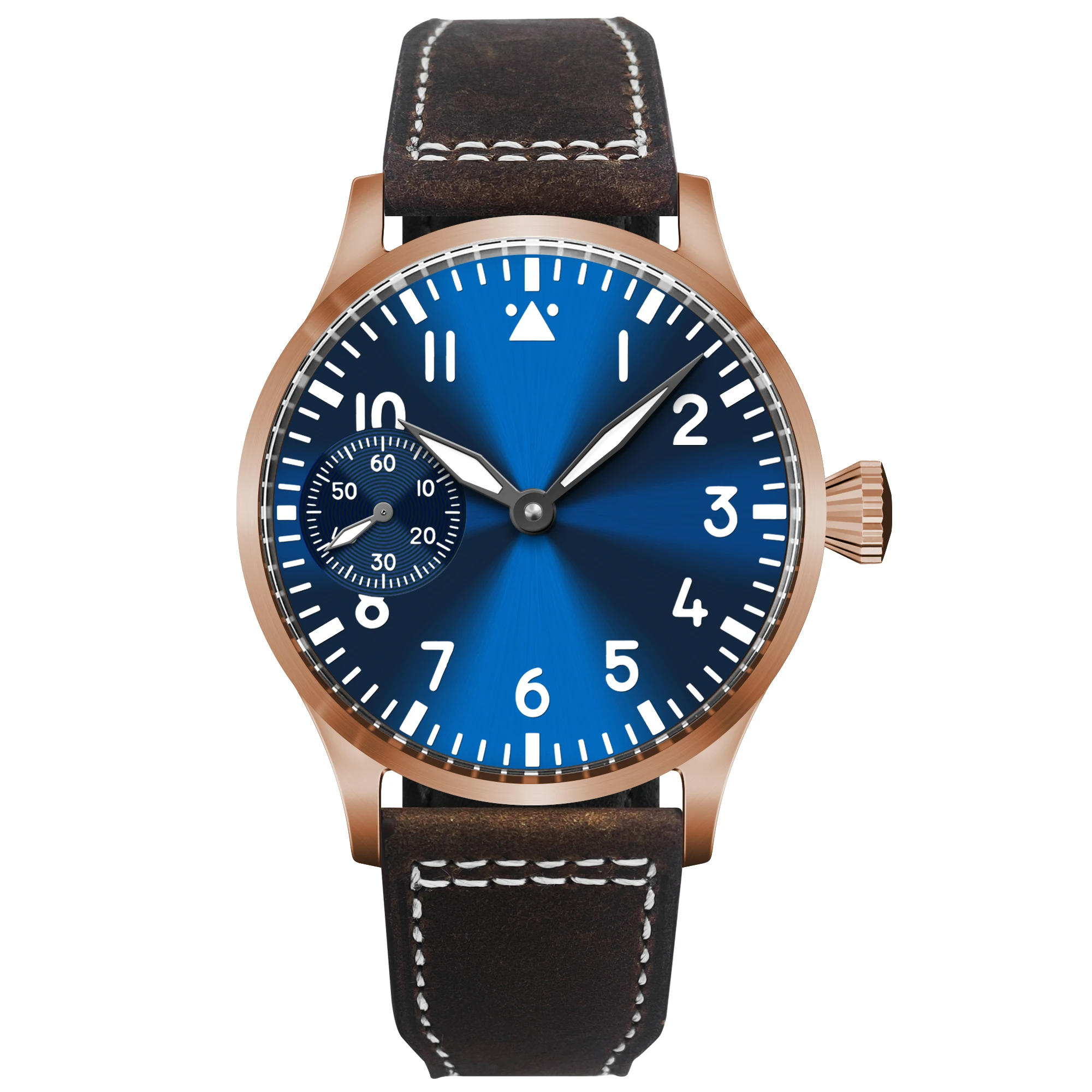 (azul) Relógio Masculino Mecânico Manual De 44 Mm, Pulseira De Couro Preta, Luminoso, À Prova D'água, Estilo Casual.