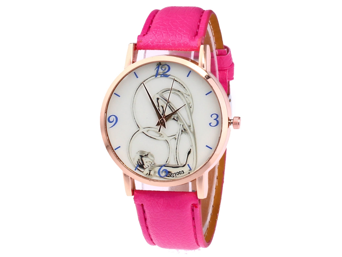 Reloj De Cuero Moda Hombre/mujer Dial Redondo Reloj De Pareja Cuarzo (rosado)