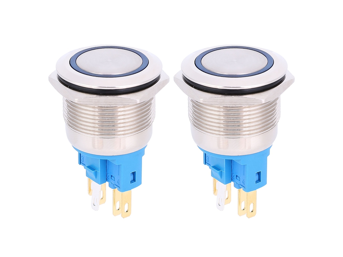 Peças Botão De Reset Anel 22mm 6 Pinos Ip65 12-24v Dc Acessórios De Interruptor Push Button Azul