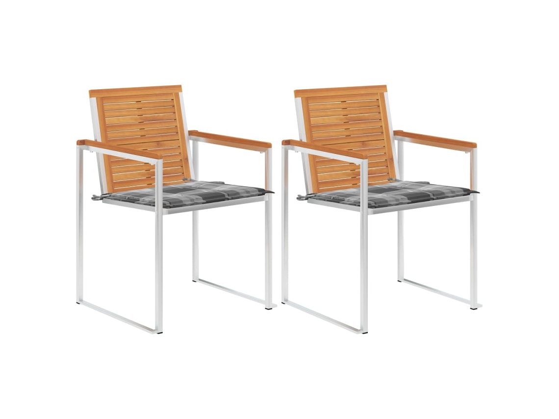 Vidaxl Cadeiras De Jardim Com Almofadões 2 Pcs Acácia Maciça E Aço