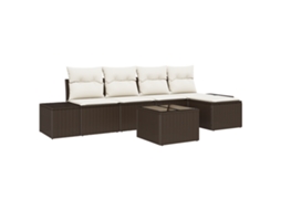Conjunto 6 Sofá De Jardim Vidaxl Castanho Vime Pe (294 X 117 X 85 Cm)