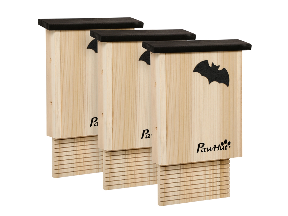 Conjunto de 3 Casas Morcegos em Madeira 25x6x37,5cm Natural S/MARCA