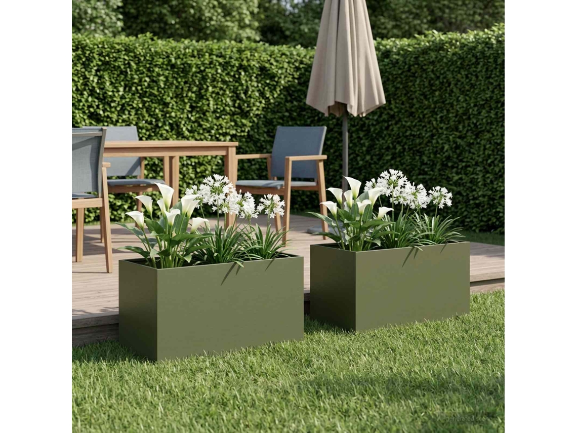 Vidaxl Vaso De Jardim 2 Unid. Verde-azeitona 80 X 50 X 50 Cm