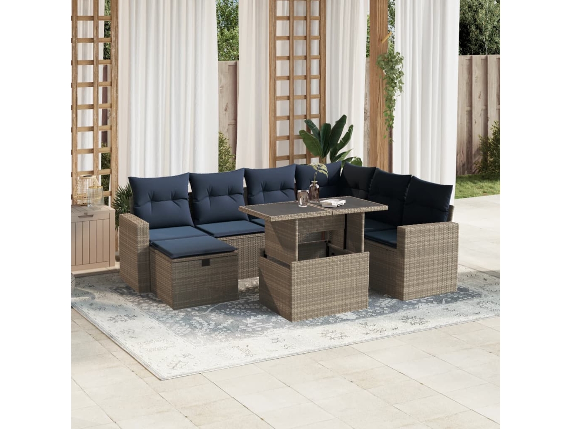 Vidaxl Conjunto De Sofá De Jardim Com 8 Peças E Almofadas Em Rattan Sintético Cinza