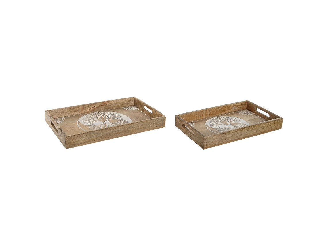 Bandeja De Aperitivos Home Esprit Branco Natural Árvore Índio Decapé 43,5 X 27 X 5,5 Cm (2 Unidades)
