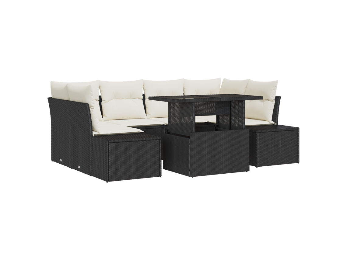 Conjunto 7 Sofá De Jardim Vidaxl Preto Vime Pe (100 X 55 X 73 Cm)