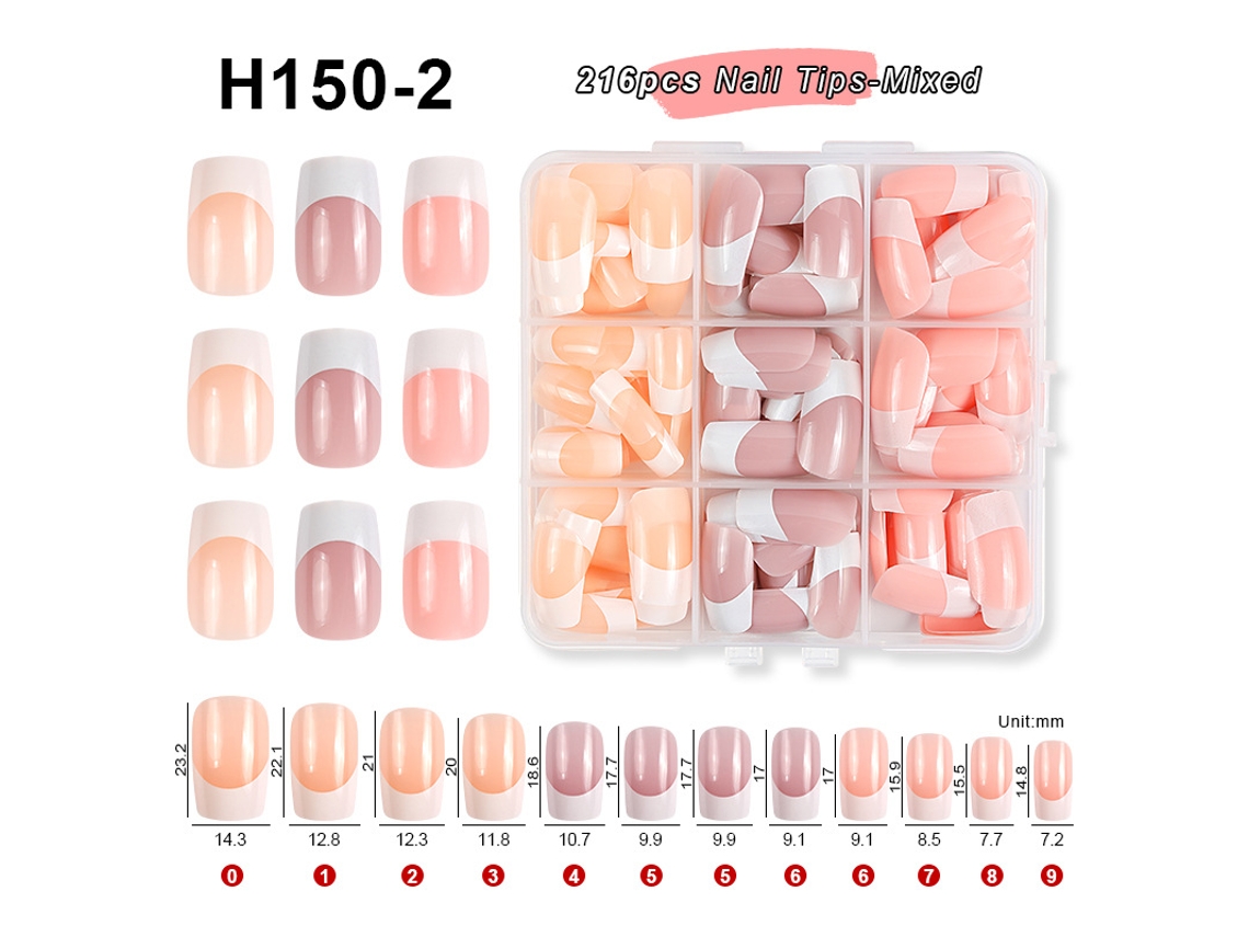 Extensões De Unhas/unhas Postiças (em Caixa)conjunto De 216 Pontas Para Manicure Francesa H150-2