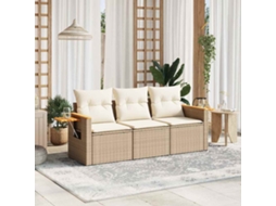 Vidaxl 3 Pcs Conjunto De Sofás P/ Jardim Com Almofadões Vime Pe Bege