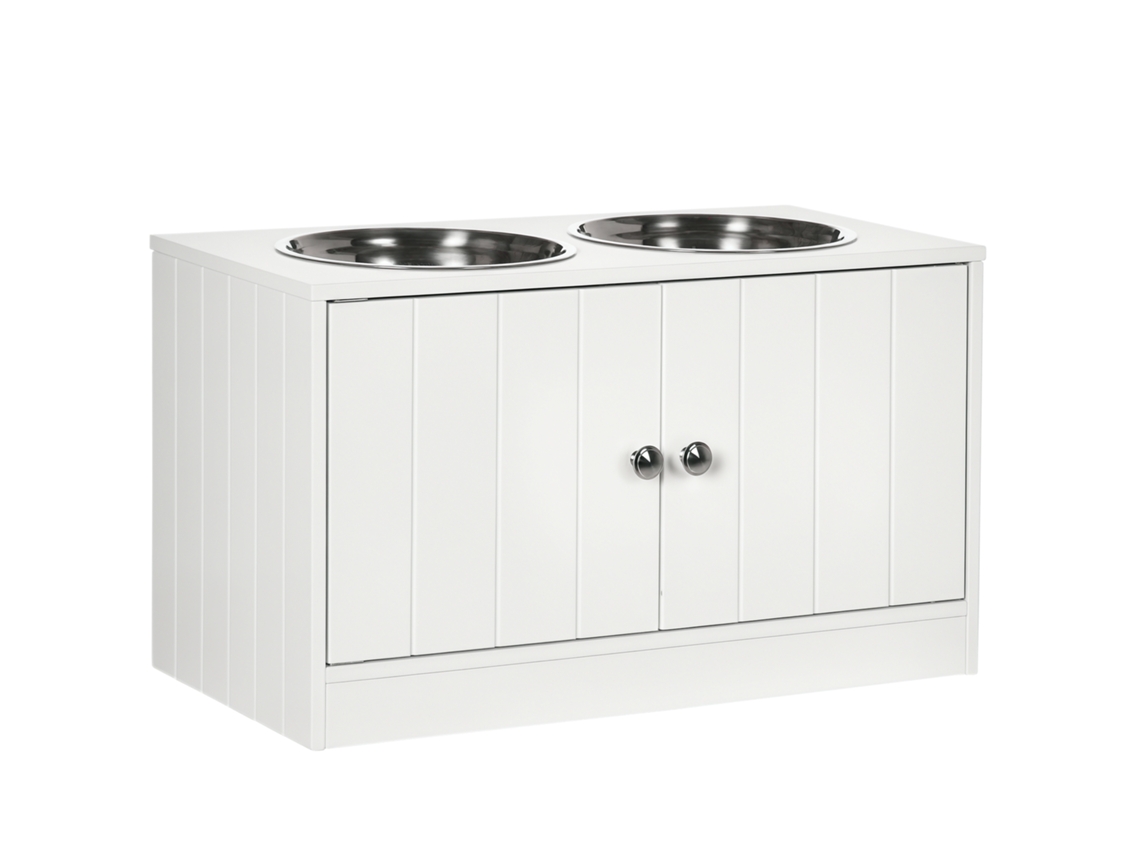 Tigelas elevadas para cães, com armário de 44L, aço inox, para cães grandes, branco, 60x30x35,5cm | S/MARCA