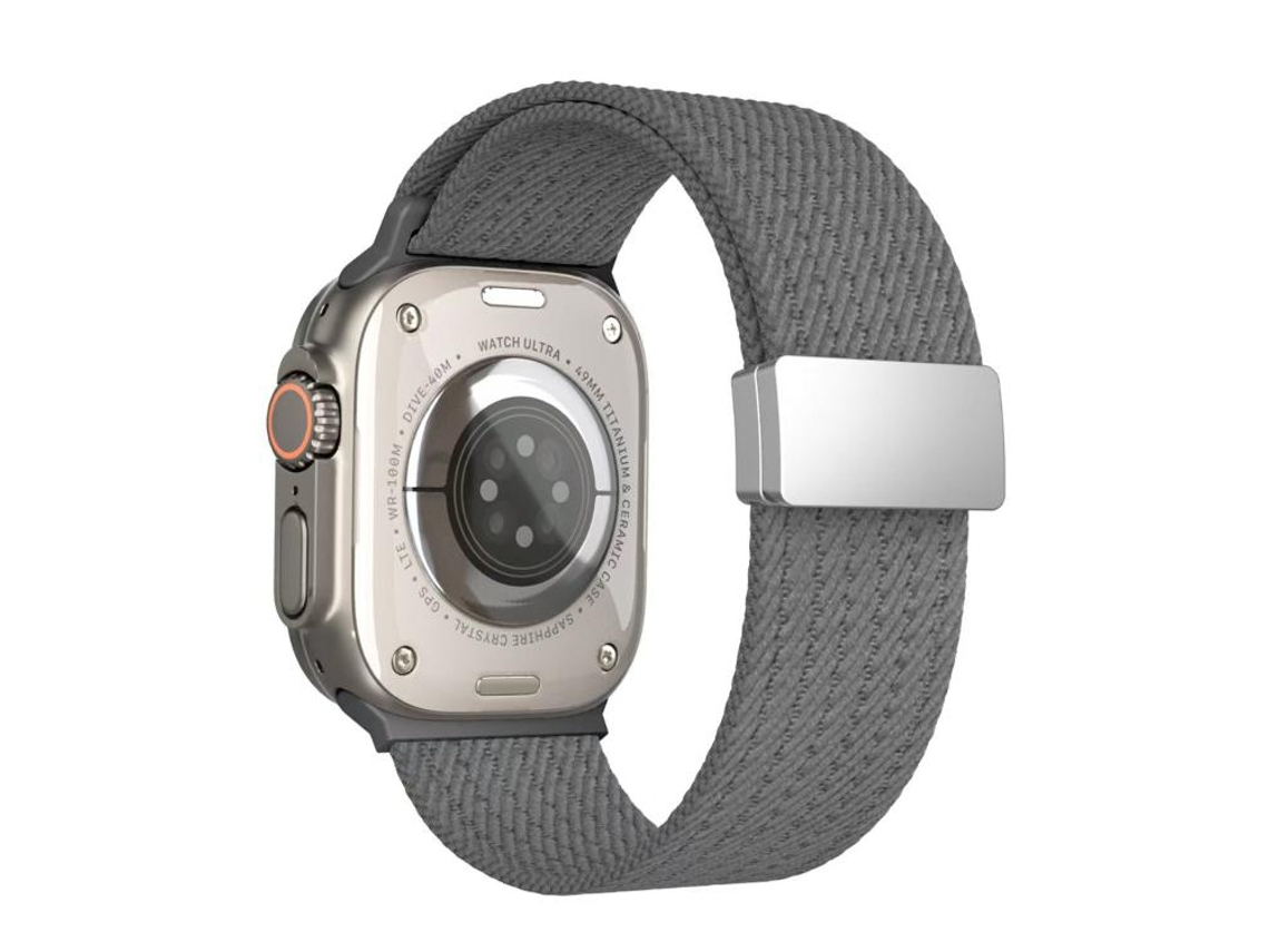 Bracelete Para Apple Watch 42/41/40/38mm - Nylon Elástico 4 Fios Com Fecho Magnético Cor Única Cinza