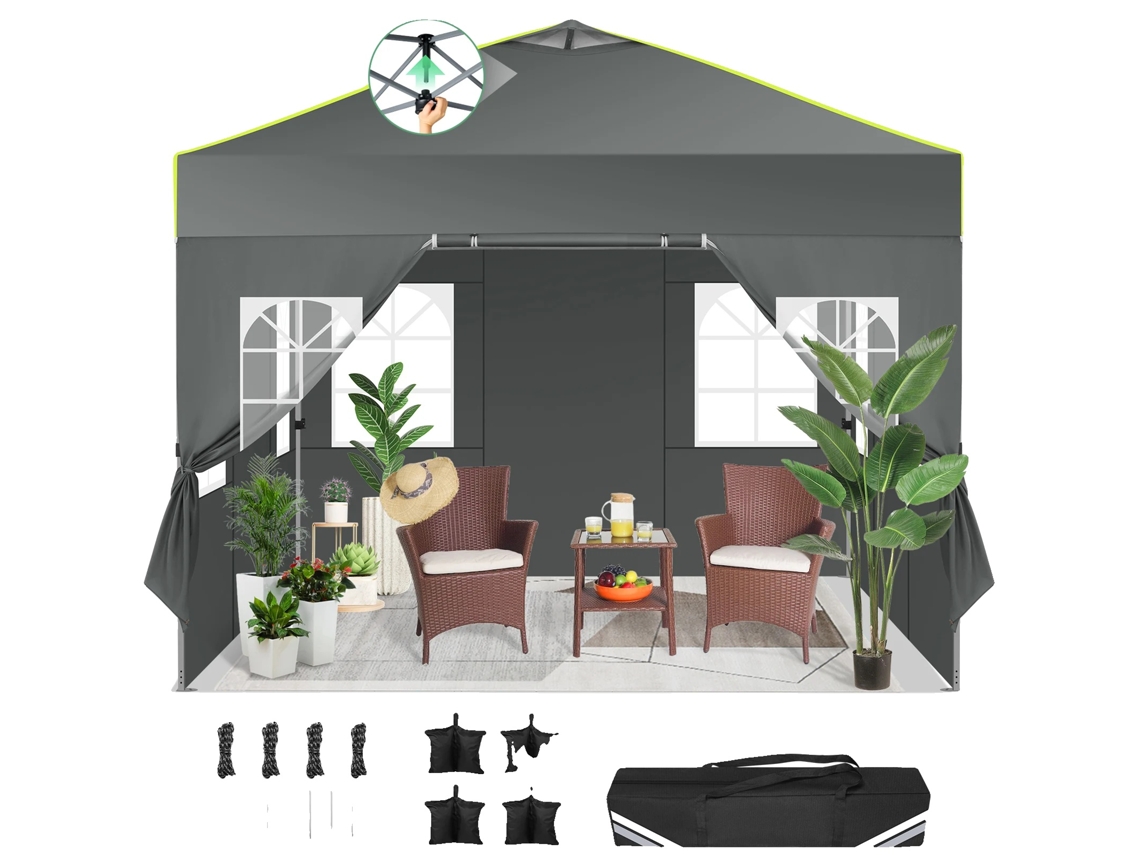 Gazebo, Design Impermeável, Ventilação Em Malha, Cinza