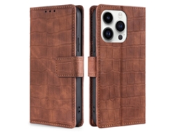 Capa Textura Crocodilo Para Iphone 15 Pro Pele Sintética Anti-choque Castanho