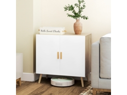 Buffet Meuble De Rangement Avec Poignées En Bambou Étagère Ajustable Base Surélevée 76 X 41,2 X 74 Cm Blanc Bois Naturel