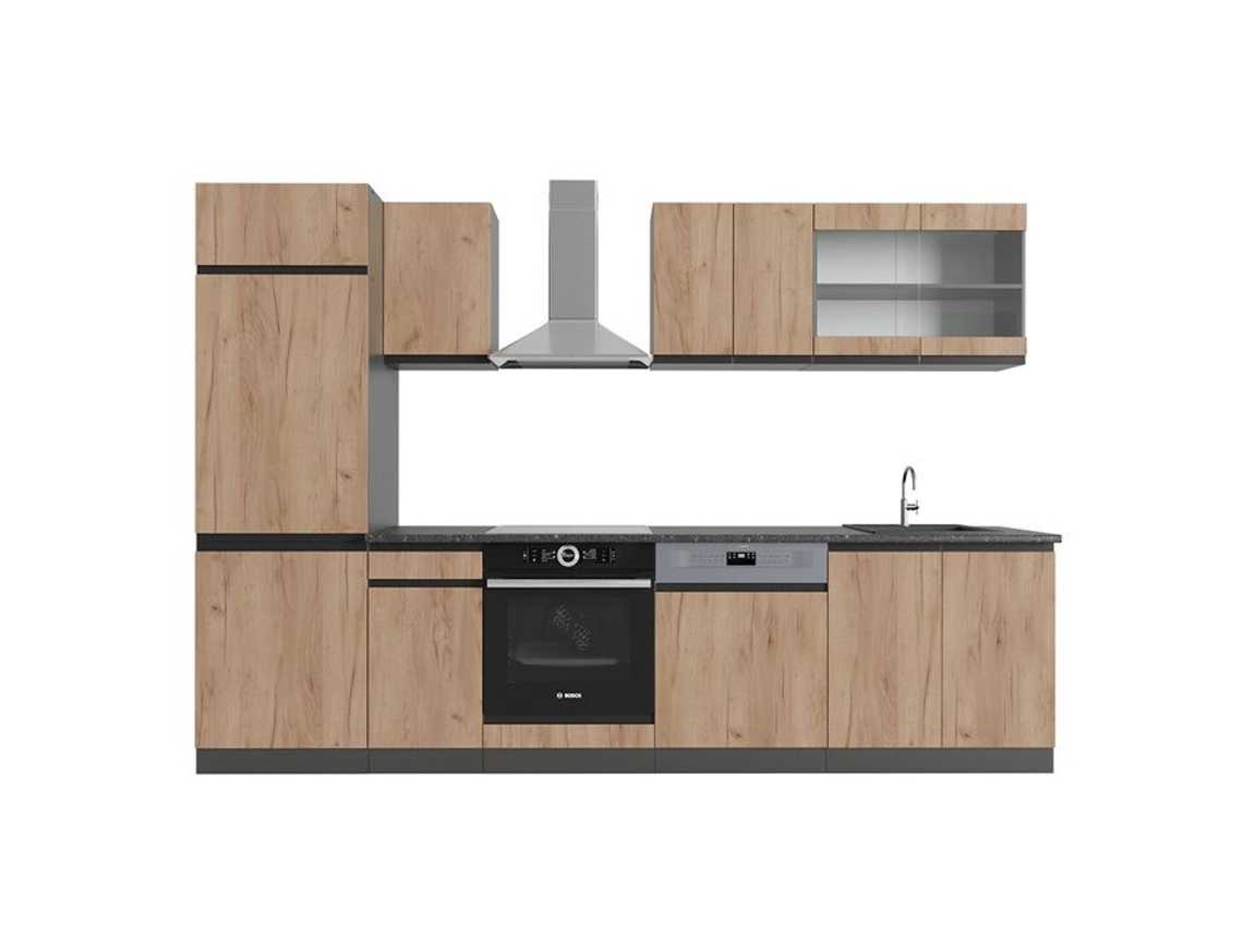 Cozinha R-Line, 300 cm, PT Antracite, Carvalho dourado/antracite, Vicco