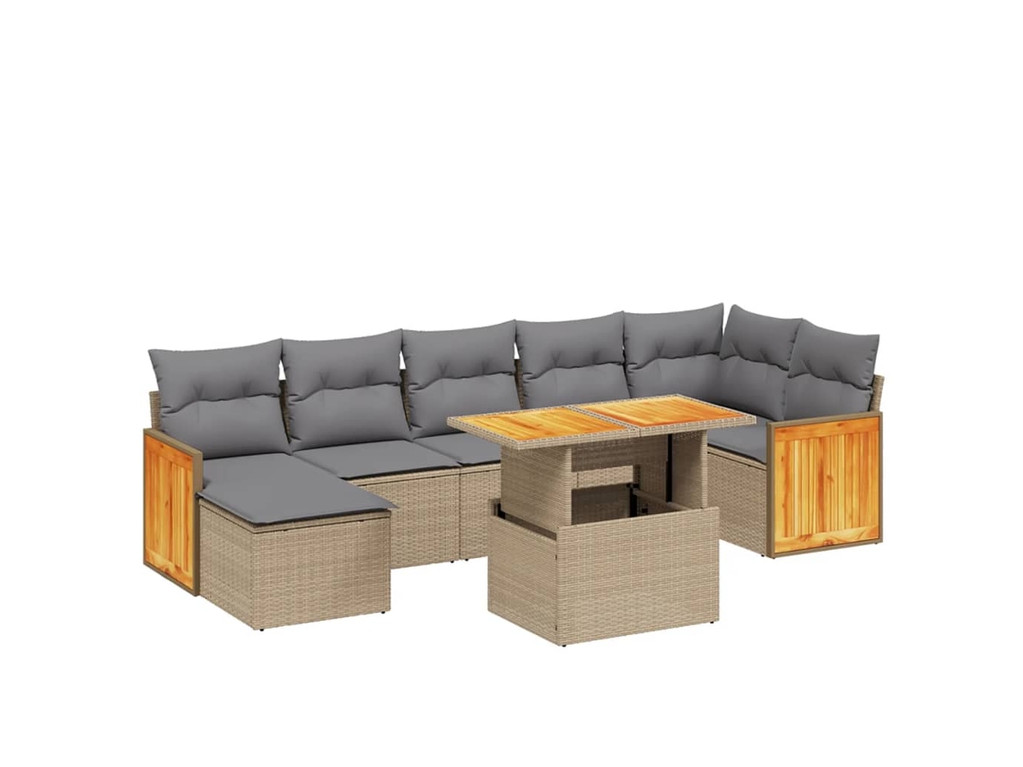Conjunto de 8 Sofás para Jardim com Almofadões Vime Pe Bege MAISON EXCLUSIVE (8 pcs)