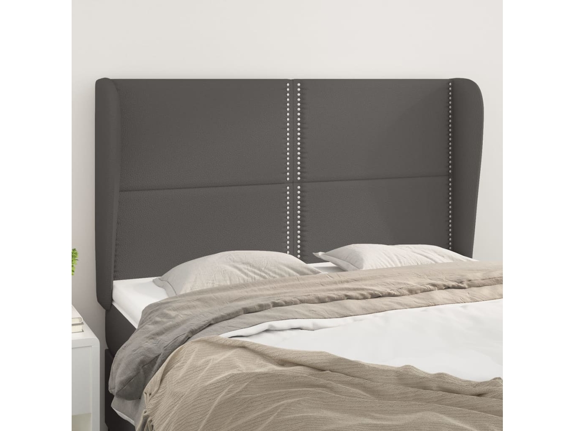 Vidaxl Cabeceira Cama C/ Abas Couro Artif. 147x23x118/128 Cm Cinzento