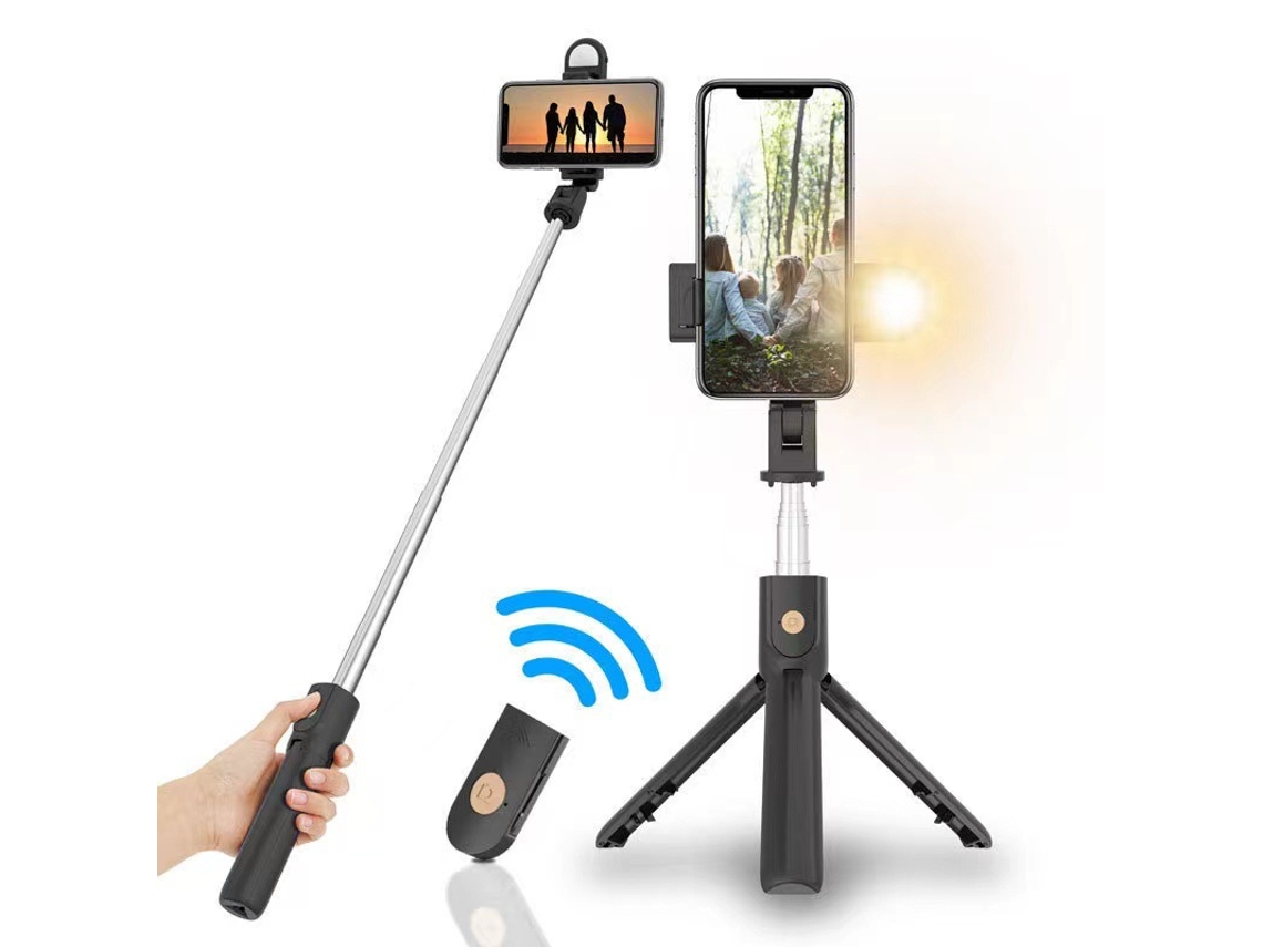 Selfie Stick Tripé Portátil Leve Controle Sem Fio Luz VENISYMLIS
