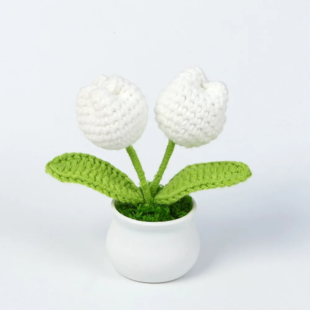 Vaso De Tulipa De Crochê, Flor Artificial Feita À Mão, Decoração Criativa De Flor Tricotada.