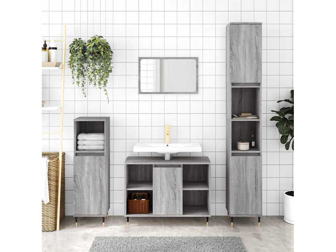 Vidaxl Armário De Casa De Banho 80x33x60 Cm Deriv.madeira Cinza Sonoma