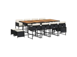 Conjunto de 13 Jantar para Jardim com Almofadões Vime Pe Preto MAISON EXCLUSIVE