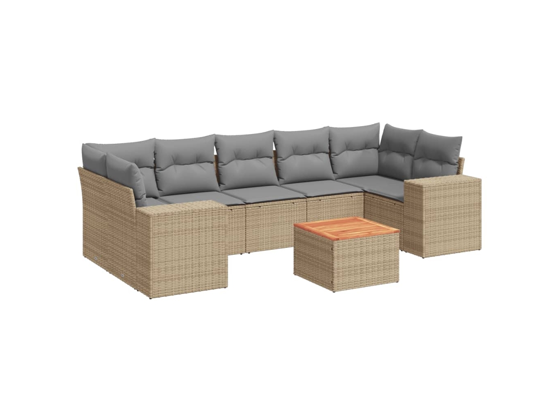 Conjunto de 8 sofás de jardim com almofadões Vime Pe Bege MAISON EXCLUSIVE (8 peças)