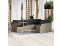 Vidaxl 10 Pcs Conj. Sofás Jardim Com Almofadões Vime Pe Cinzento-claro