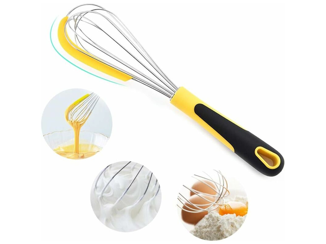 Batedor De Aço Inoxidável Com Cabo Silicone E Raspador, Batedor Profissional De Aço Inoxidável Para Bater Manualmente Na Cozinha