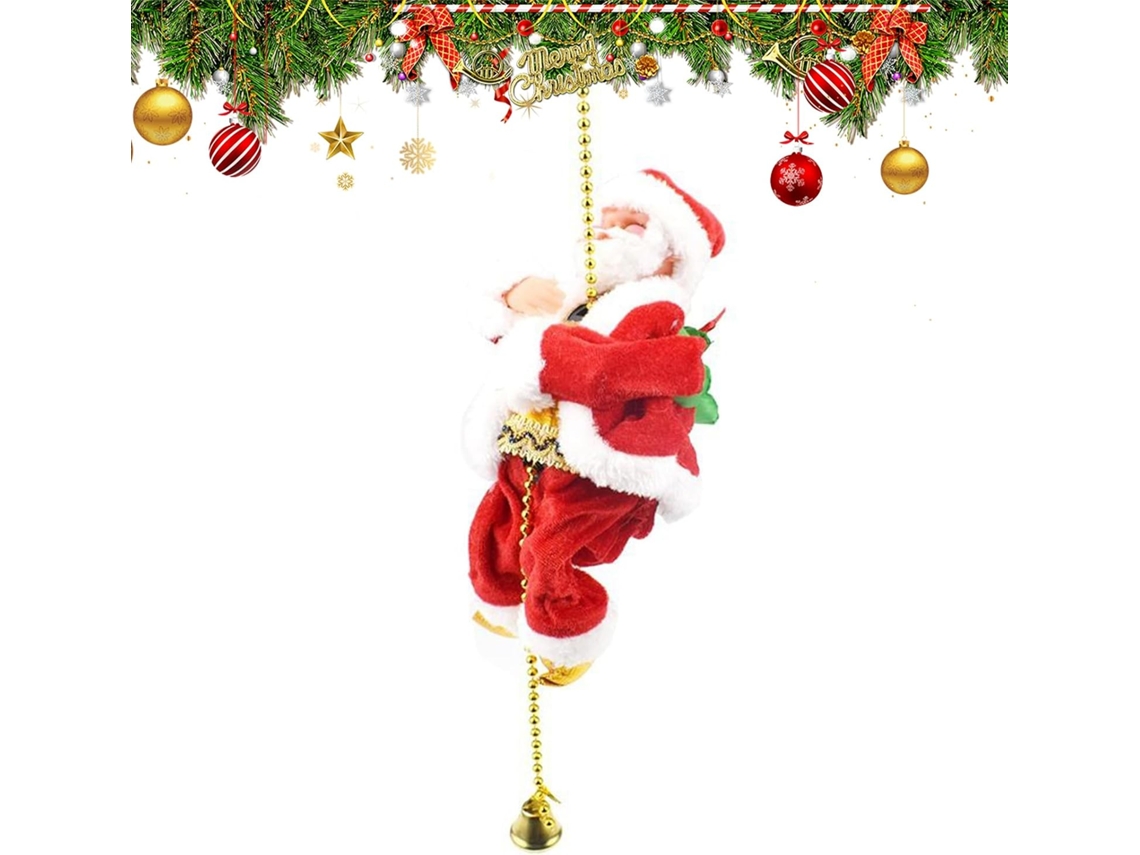 Papai Noel Musical Subindo Uma Corda - Decoração A Bateria |