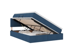 SYFAX™ Cama de Armazenamento Led com Colchão Azul 140 X 190 Cm Tecido