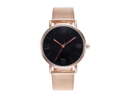 Relógio de Pulso de Quartzo com Pulseira de Malha Estilo Simples Esfera Redonda Preto