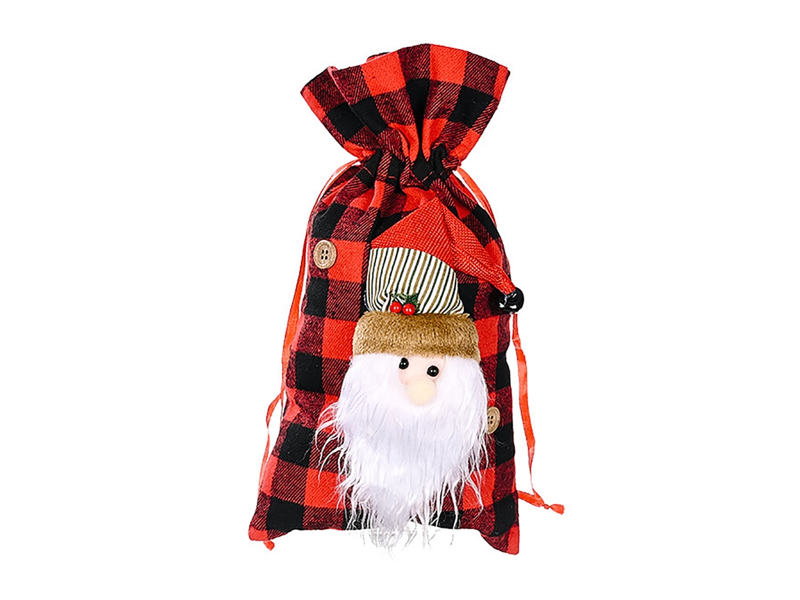 Sacola De Decoração De Natal Tartan Vermelho Preto