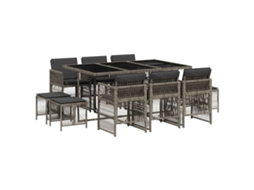 Conjunto de 11 Jantar para Jardim com Almofadões Vime Pe Cinzento MAISON EXCLUSIVE