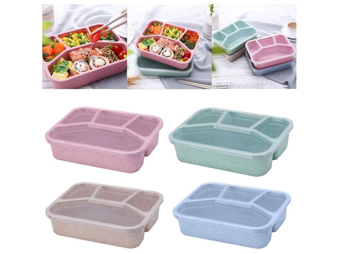 Lancheira Bento reutilizável de plástico de 1000ml com compartimentos herméticos para lanche escolar e trabalho (modelo 2026).