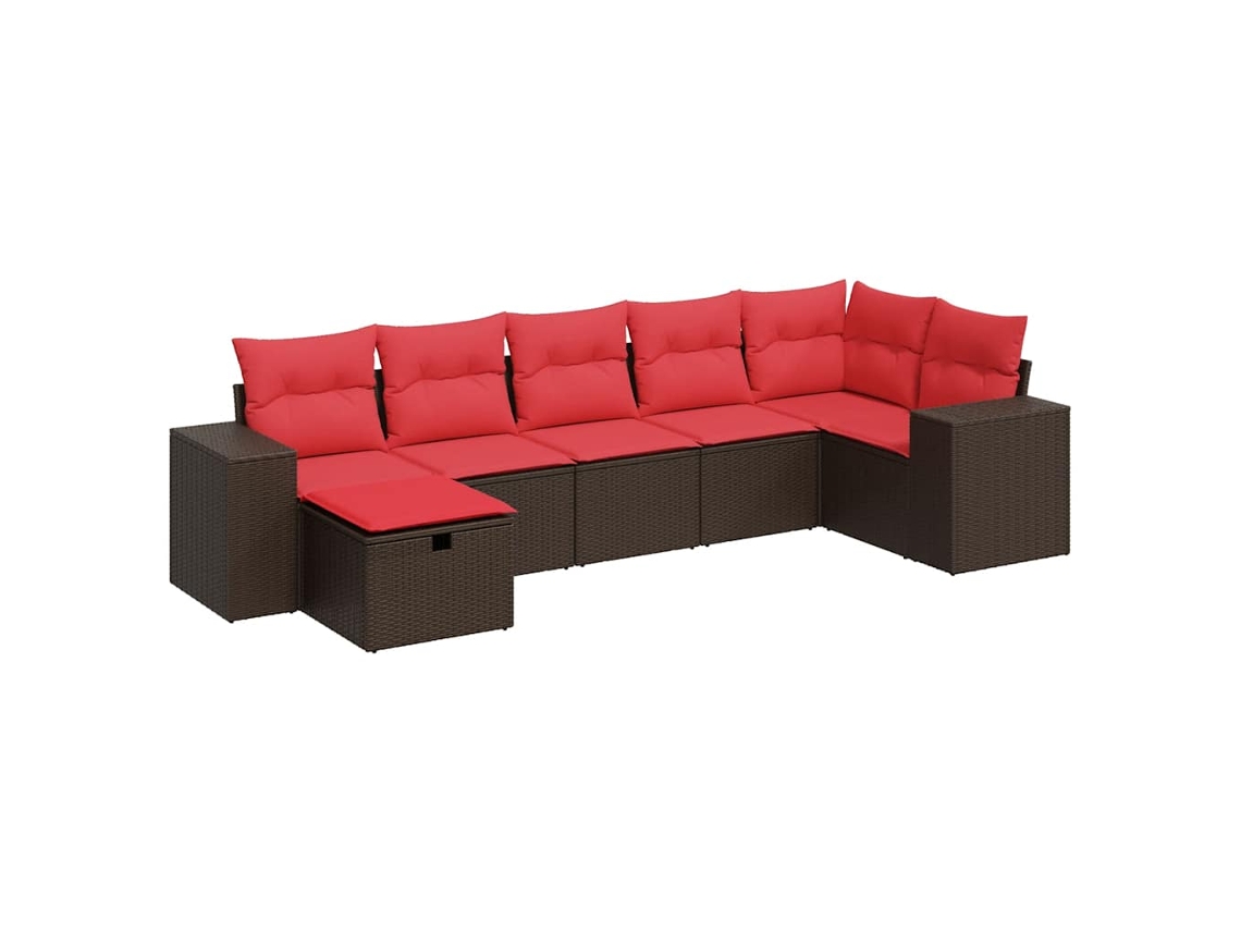 Conjunto de 7 Sofás de Jardim com Almofadões Vime Pe Castanho MAISON EXCLUSIVE (7 pcs)