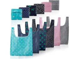 Pacote com 6 Sacolas de Compras Dobráveis, Reutilizáveis ​​e Ecológicas. Inclui Sacola de Compras. GOKOCO