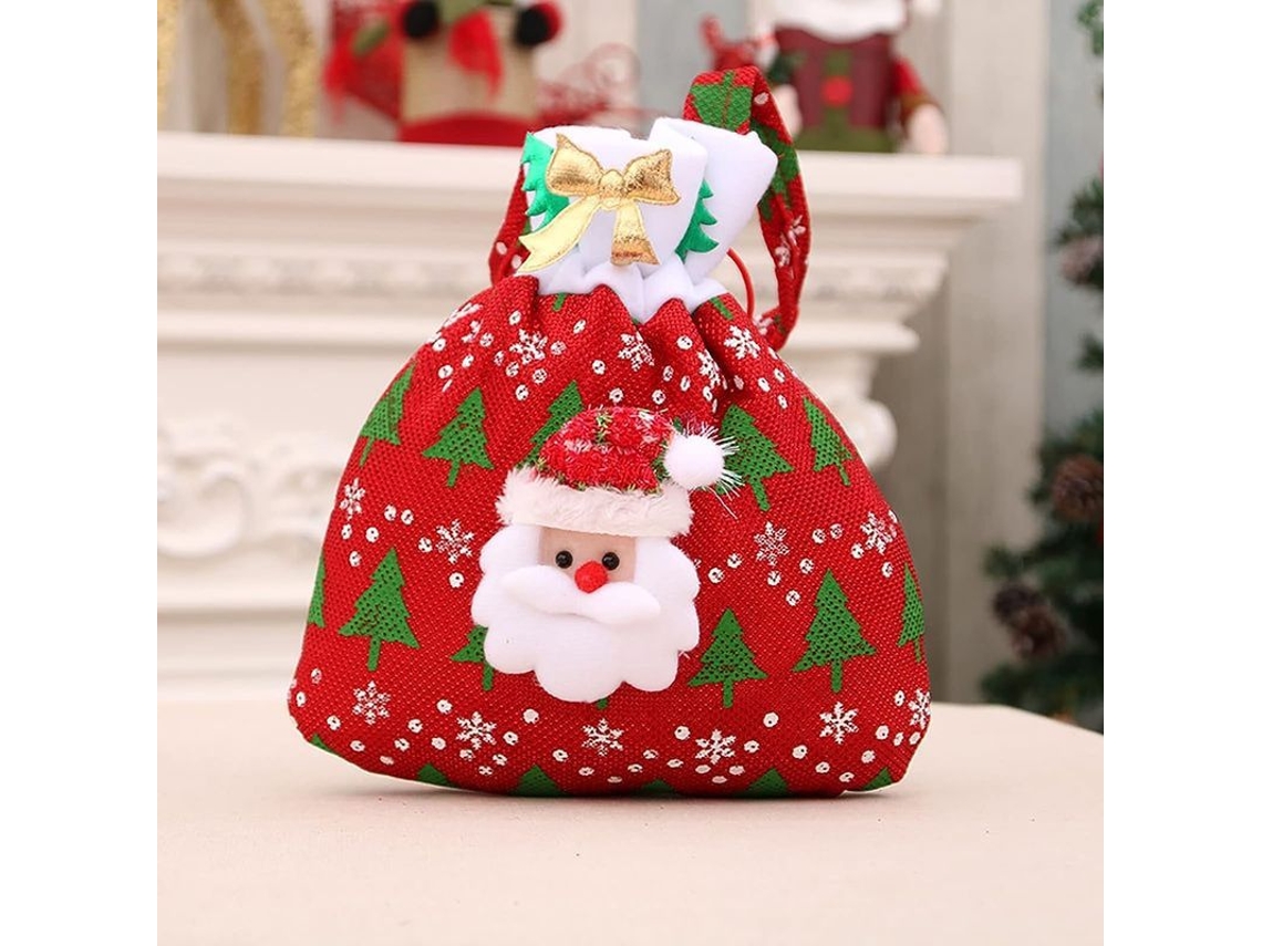 Sacola de Presente de Natal em Veludo Dourado, Mochila Papai Noel, Doces, Reutilizável