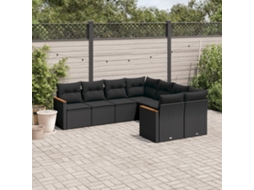 8 Pcs Conjunto Sofás De Jardim Com Almofadões Vime Pe Preto Dkd Home Decor