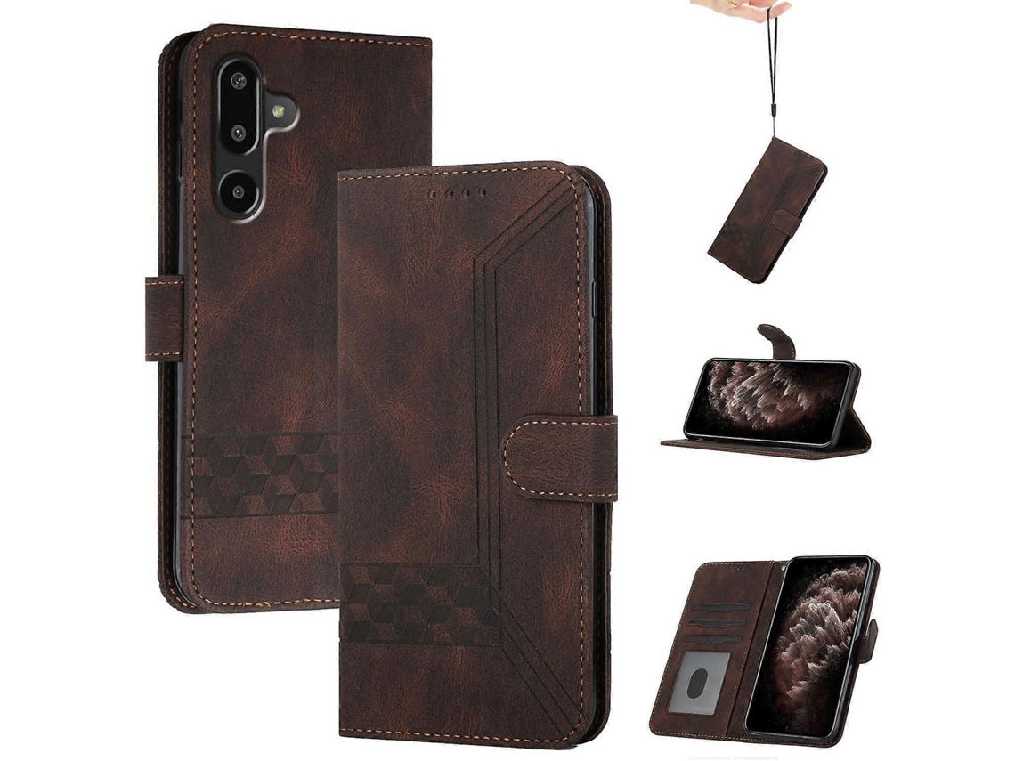 Capa De Celular De Couro Com Flip Cubic Skin Feel