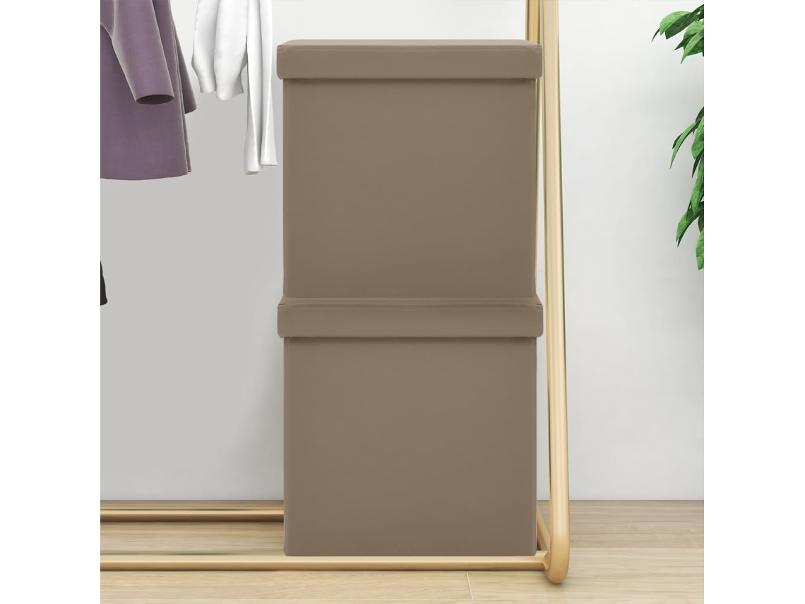 Vidaxl Bancos De Arrumação Dobráveis 2 Pcs Pvc Cor Cappuccino