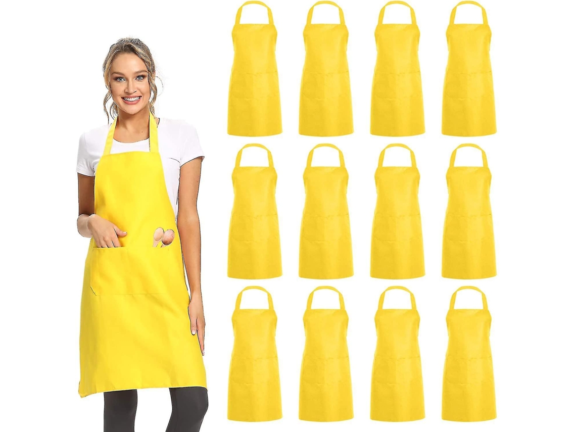 12 Delantales Planos Unisex com 2 Bolsos Azuis Resistente Y Ligero para Cocina Restaurante Bbq Pintura Artesanía Amarillo