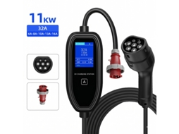 Carregador Portátil Carro Elétrico Tipo 2 SZSMART K09 11kw 16a Trifásico Ajustável, App/ecrã Led, Ficha Cee 16a, Cabo 5m
