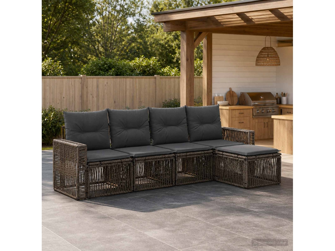 Vidaxl Conjunto De Sofá De Jardim 5 Pcs Cinza E Cinza Escuro Vime Pe